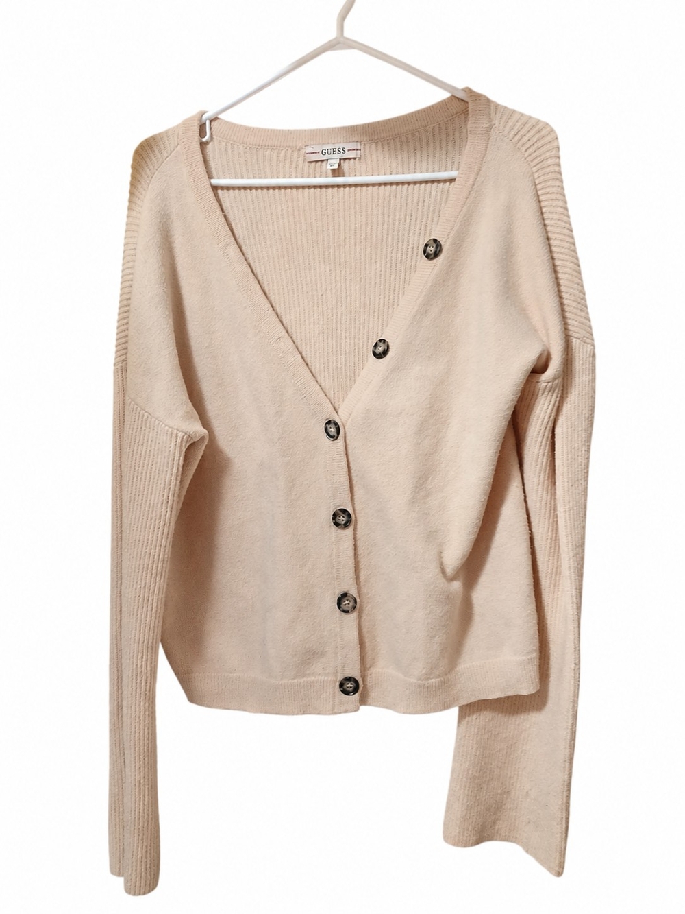 Guess Women's Cream Button-Front V-Neck Cardigan Sweater XL